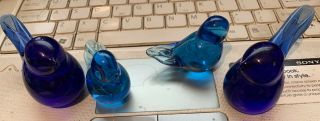 4 Vintage Glass Blue Birds No Markings