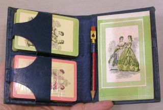 Vintage Bridge Playing Card Set In Case W Pad And Pencil W Pip Cutouts