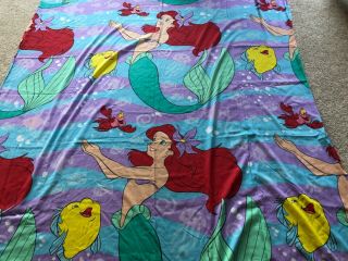 Vtg 90s Disney The Little Mermaid Twin Flat Bed Sheet Ariel Flounder