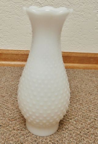 Vintage White Milk Glass Hobnail Hurricane Oil Lamp 10 " Chimney Globe 3 " Base