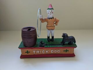 Vintage Antique Mechanical Cast Iron Bank • Trick Dog Coin Bank Collectible Toy