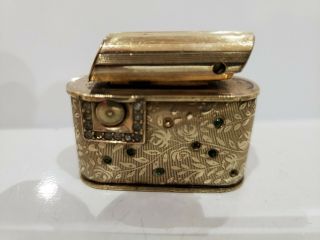 Rare Serviced Vintage Regeliter Small Push Button Gold / Jeweled Lighter /