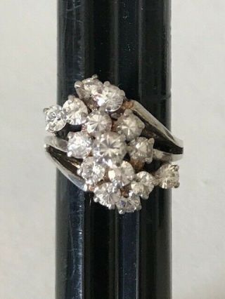 Ring Vintage Zircon 925 Sterling Silver Cocktail Ring Swirl,  Cluster Size 7