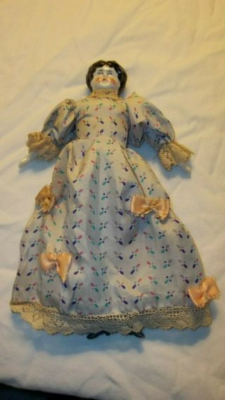 Antique China Doll With Porcelain Head,  Hands And Feet & Cloth Body,  Vgc
