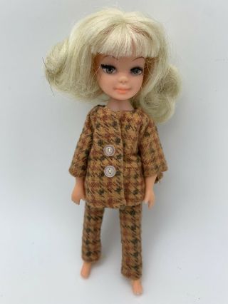 5” Winter Time Tiny Teen Doll Blonde Hair Houndstooth Suit Uneeda Vintage Dawn