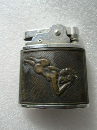 Antique WWII Luxe (Hibiya & Co.  UK) Cigarette Lighter Trench Art Nude Figure 2