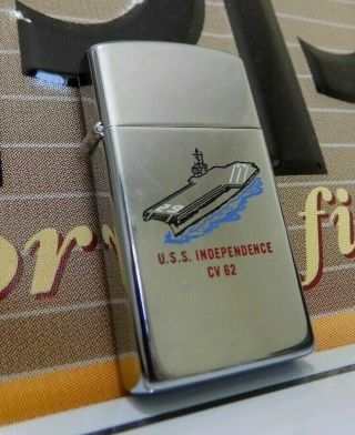 Zippo Slim Lighter U.  S.  S.  Independence CV 62 Two Sided 1981 RARE 2