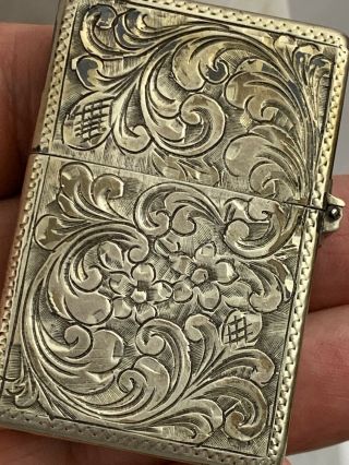 Vintage.  800 Silver Engraved Pocket Lighter Case With A Zippo Insert 2