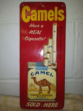 Vintage Camel Cigarettes 3d Metal Thermometer Advertisement Sign