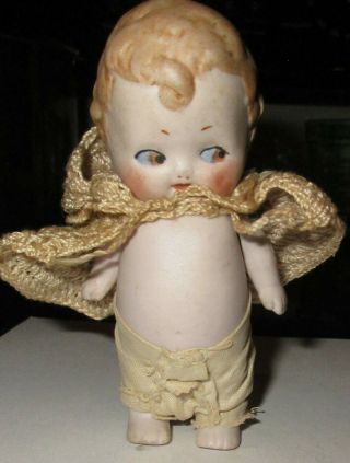 Antique Bisque Standing Baby Doll Jointed Arms Germany Baby Bonnet & Sweater