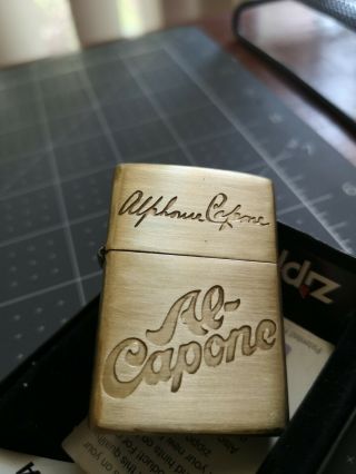 Al Capone Cigarillos Zippo Lighter Solid Brass Etched Only 2 Made Rare