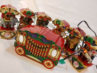 Mr Christmas Vintage Musical Holiday Carousel 6 Animals Horses Elephant,