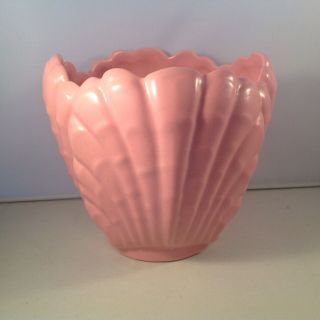 Vintage Abingdon Pottery Shell Vase Planter Pink Abingdon Usa Blue Stamp