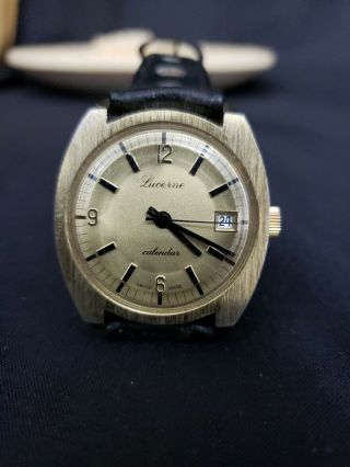 Vintage Lucerne Calendar Watch - Wind Up - Swiss Made - Wristband