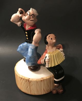 Vintage Popeye And Olive Oyl Music Box Vandor 1980 Porcelain Wind Up Figurine
