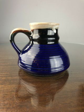 Vintage Pottery No Spill Wide Bottom Coffee Mug Blue Green Brown Tan Glaze