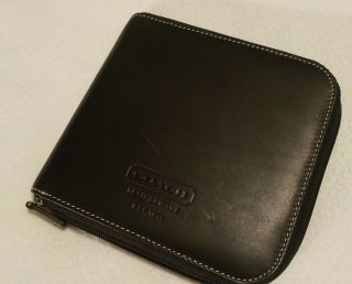 Coach Black Leather Vintage Cd Dvd Disc Holder With Contrast White Stitching
