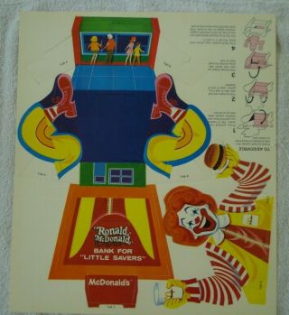 Vintage 1960 ' s McDonald ' s Paper Punch out Mask & Bank Ronald McDonald 3