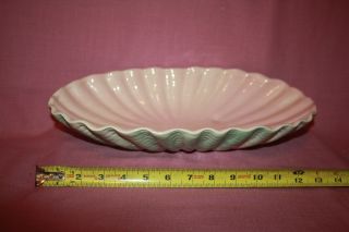 Vintage Large Pink And Green Oval Shell Shaped Ceramic Bowl