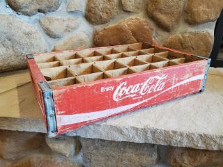 Vintage Coca - Cola Wooden Bottle Crate Carrier Box Holds 24 Bottles