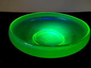 Vintage 6 " Candy Dish / Bowl Opalescence Green Uranium Depression Glass,  Rare