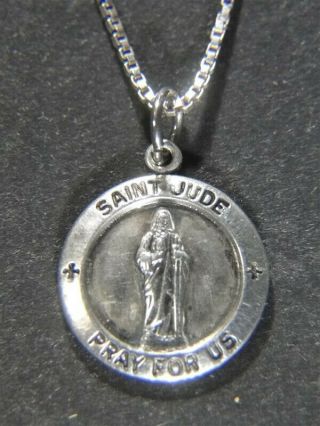 St Jude Vtg 3d Sterling Silver Medal Pendant Charm On Box Chain Necklace