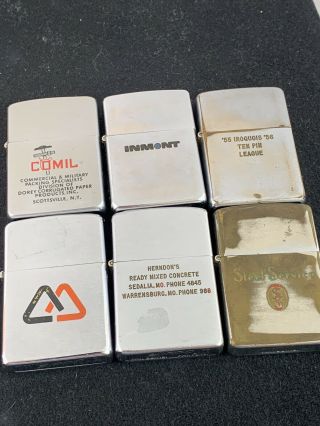 6 Vintage Zippo Lighters With Advertising 1956 - 1970