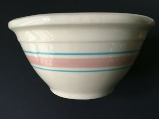 Vintage Mccoy Pottery 10 " Mixing Bowl Beige W Pink & Blue Bands Usa Oven Ware