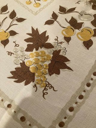 Vintage Mid Century Print Tablecloth Fruit Grapes Cherries Pears 64 1/2 " X 49 "
