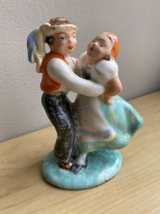 Vintage Porcelain Figurines Dancing Couple Made In Czechoslovakia Hand Painted