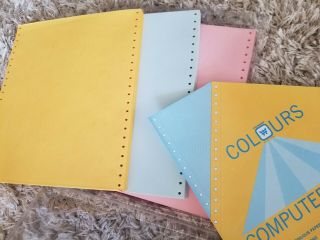 Vintage Colored Computer Paper 9.  5 X11 Continuous Feed 300 Sheet Pink Blue