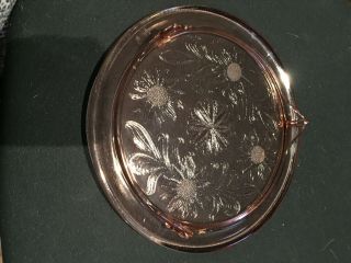 Vintage Pink Depression Glass Footed Cake Plate Daisy Etch Sunflower Flower 10 "