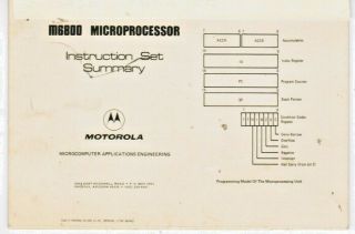 Vintage 1976 Motorola M6800 Microprocessor Instruction Set Summary - (9147 - 7)