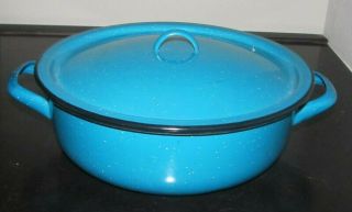 Enamel Vintage Pot Enamelware Turquoise Blue Green Retro Mid Century W/ Lid