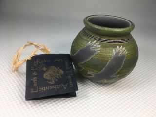 Jeremy Diller Vtg Pottery Eagle Bowl With Tag Miniature Raku Signed Art Studio