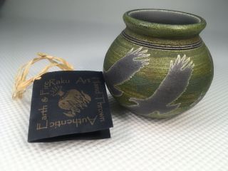 Jeremy Diller VTG Pottery Eagle Bowl With Tag Miniature Raku Signed Art Studio 2