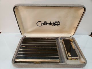 Vintage Colibri Enamel,  Gold Pipe Lighter & Cigarette Case,  Box