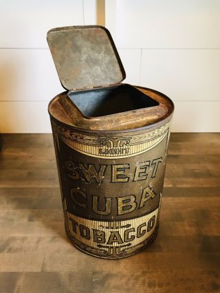 Rare 1920s " Sweet Cuba " Display Large Tobacco Tin,  Farmhouse,  Man Cave,  Antique