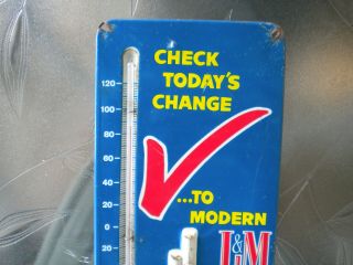 Vintage 1950 ' s L&M Cigarettes Tobacco Gas Oil Embossed Metal Thermometer Sign 2