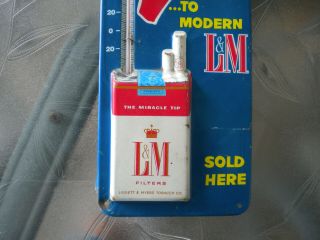 Vintage 1950 ' s L&M Cigarettes Tobacco Gas Oil Embossed Metal Thermometer Sign 3