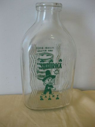 Vintage Glass Dairy Bottle 1/2 Gallon Shamrock Milk