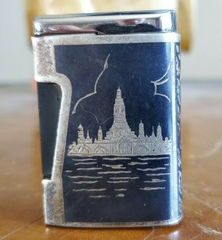 Vintage Siam Sterling Silver Ronson Lighter Cover Sleeve Japanese Theme