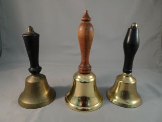 3 Antique Vintage Brass W Wood Handle School Teacher Desk Bell