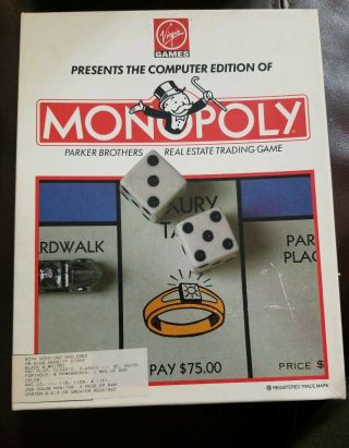 Vintage Monopoly Ibm Pc Game 3.  5 Floppy Disk Virgin Games 1991 Tandy 1000 Amiga