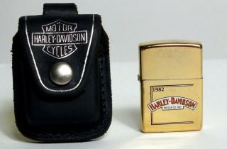 Zippo Lighter 1994 Harley - Davidson Gold Plated Unfired W/ Zippo Leather Pouch