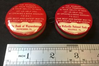 Vintage Celluloid Adv.  Tape Measure - (2) Banks Of Waynesboro & Wellsville Pa.