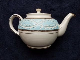 Vintage Sadler Staffordshire England Teapot With Lid Gold Gilt Aqua / Turquoise
