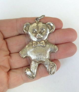 Vintage Big Sterling Silver 925 Teddy Bear Pendant Necklace