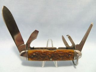 Vintage High Carbon Steel U.  S.  A.  4 - Blade Bone Handle Pocket Knife