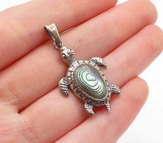 925 Sterling Silver - Vintage Abalone Shell Sea Turtle Motif Pendant - P10710